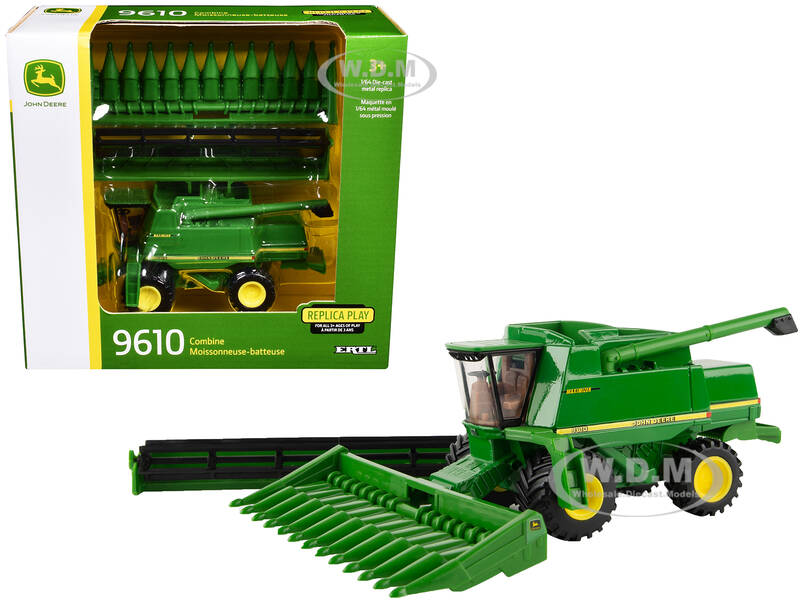 John Deere 9610 Combine with 12-Row Corn Head and Draper Grain Head Green Replica Play Series 1/64 Diecast Model by ERTL TOMY