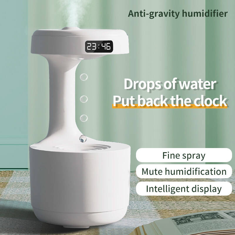 Bedroom Anti-Gravity Humidifier With Clock Water Drop Backflow Aroma Diffuser Large Capacity Office Bedroom Mute Heavy Fog Ho...