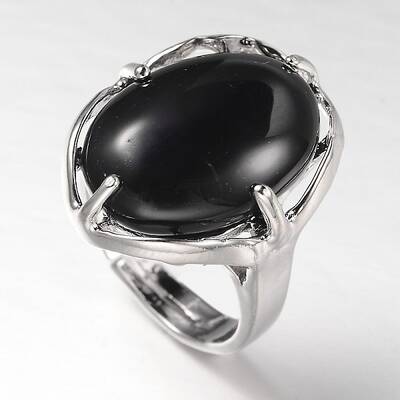 Adjustable Oval Gemstone Wide Band Rings