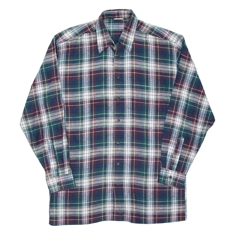 Mens Flannel Shirt Green Check Long Sleeve L
