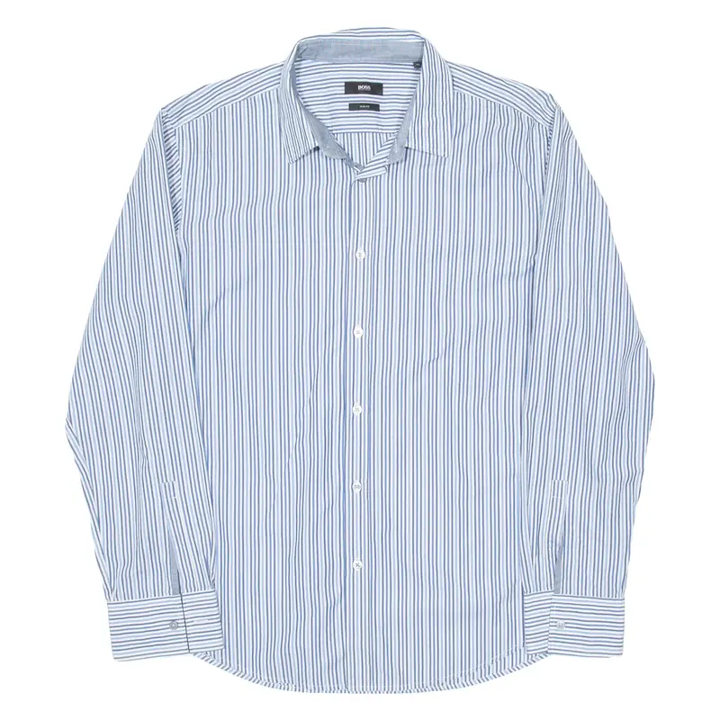 HUGO BOSS Slim Fit Mens Shirt Blue Striped Long Sleeve XL