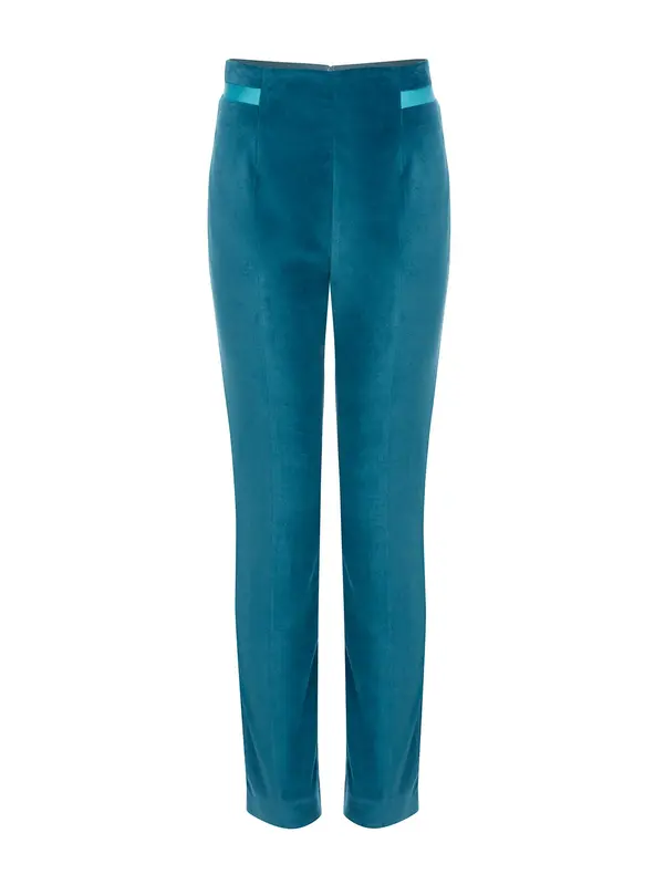 BUD | High-Waist Velvet Trousers | Colour: DEEP LAKE | Size: S