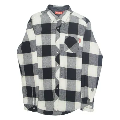 KICKERS Mens Flannel Shirt Black Check Long Sleeve S