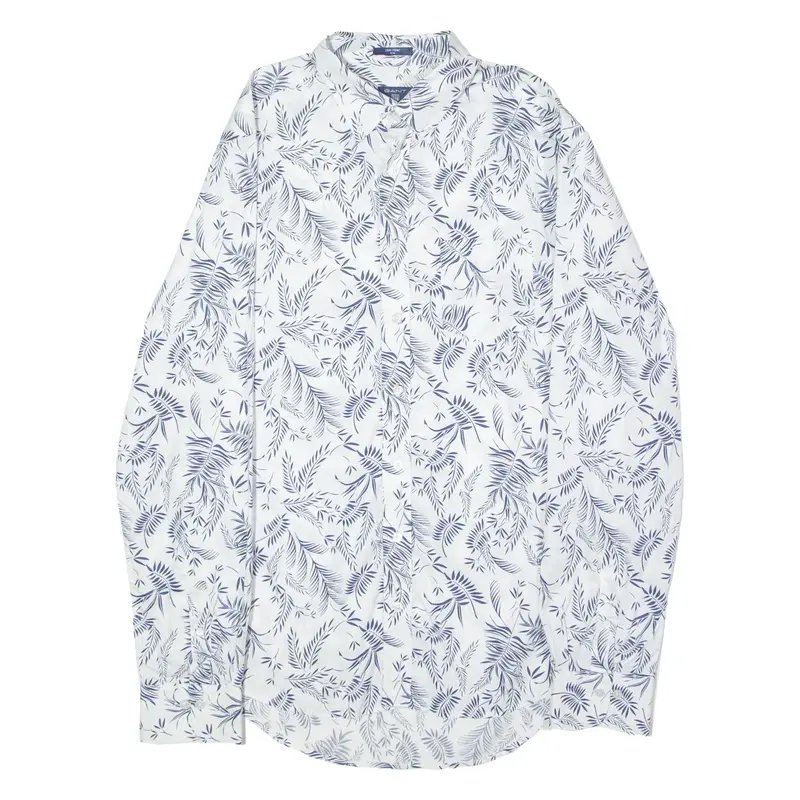 GANT Leaf Print Slim Fit Mens Shirt White Floral Long Sleeve L