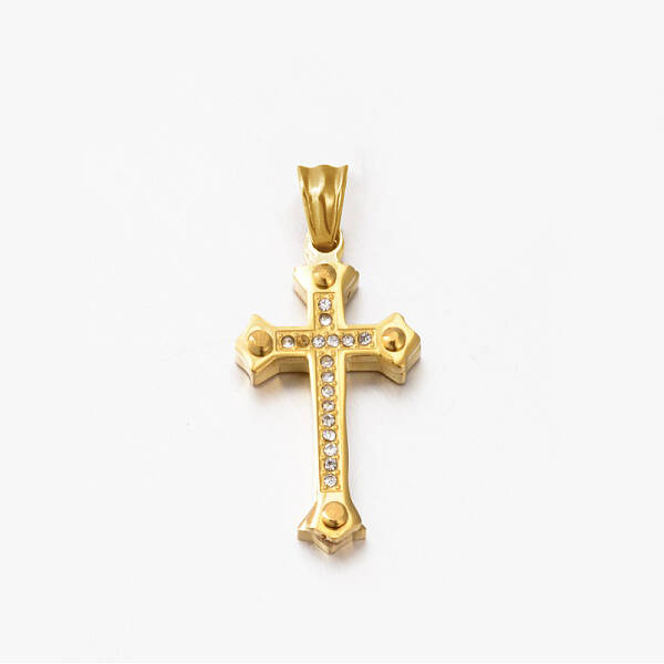 304 Stainless Steel Rhinestone Cross Pendants