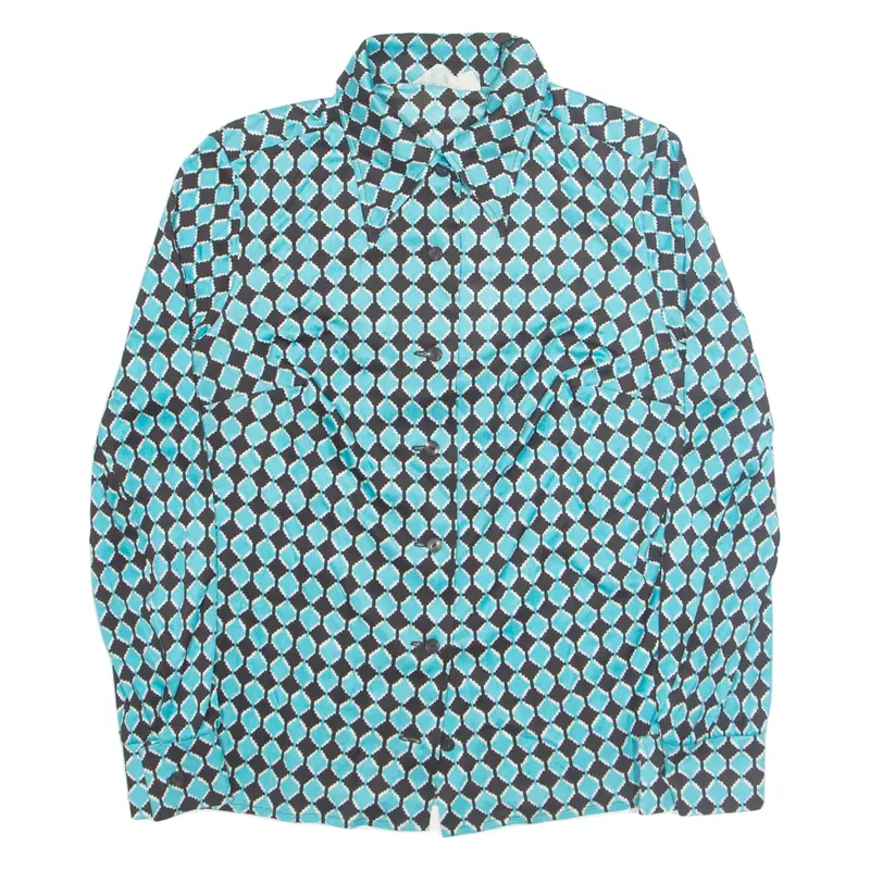 HANRO Womens Printed Shirt Blue Collared Long Sleeve 90s Geometric M