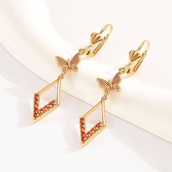 Fashionable Classic Copper Tassel Leverback Earrings with Zircon Stones