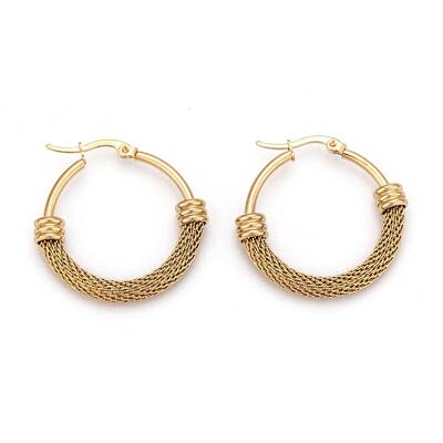 304 Stainless Steel Mesh Hoop Earrings