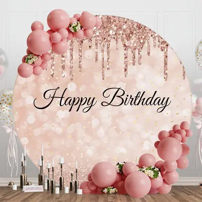 Aperturee Bokeh Rose Gold Glitter Round Happy Birthday Backdrp, Diameter 5Ft/1.5M, 49 USD, round birthday backdrops, RAH0A650...