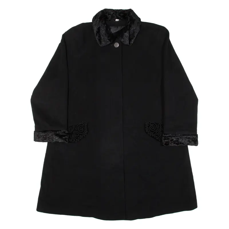 WOOL AND CASHMERE Womens Overcoat Coat Black Knit Cashmere UK 10