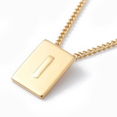 Stainless Steel Initial Letter Rectangle Pendant Necklace for Men Women