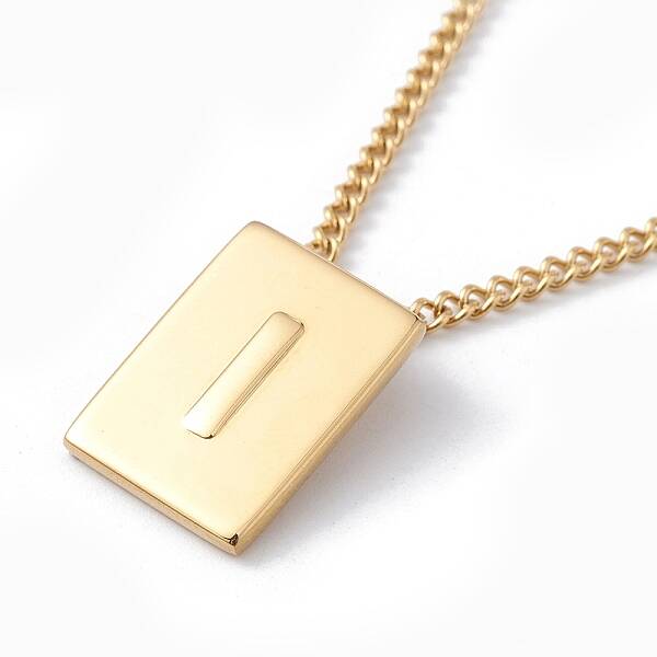 Stainless Steel Initial Letter Rectangle Pendant Necklace for Men Women