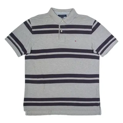 TOMMY HILFIGER Mens Polo Shirt Grey Striped L
