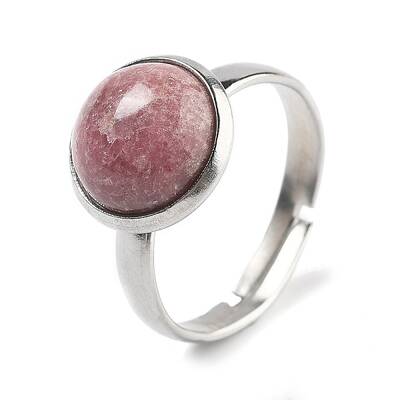 Half Round Natural Rhodonite Finger Rings