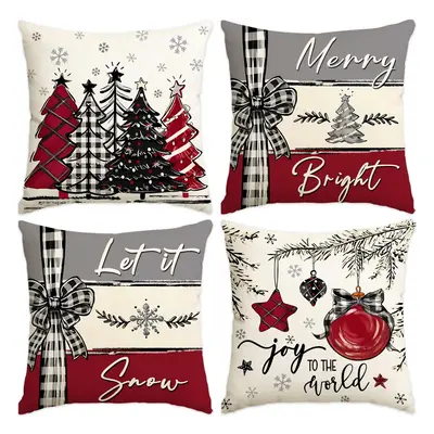 4pcs Christmas Pillow Covers Set, Tree Santa Snowflake Reindeer Prints, Winter Holiday Home Decor Cushion Cases for Bedroom S...