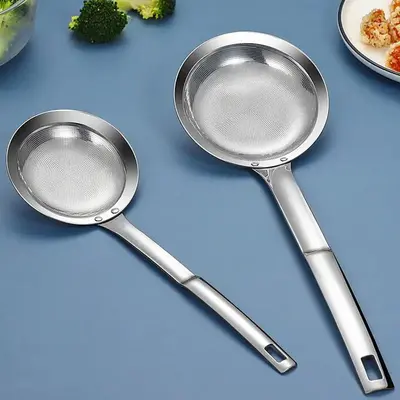 Filter Scoop SUS304 Stainless Steel Fat Skimmer Spoon Fine Mesh Strainer Food Strainer With Handle Kitchen Oil Skimmer Strain...