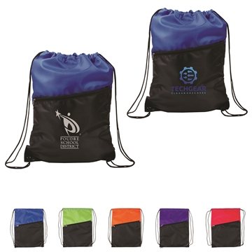 100 Custom Two-Tone Poly Drawstring Backpack With Zipper - 65lb ...