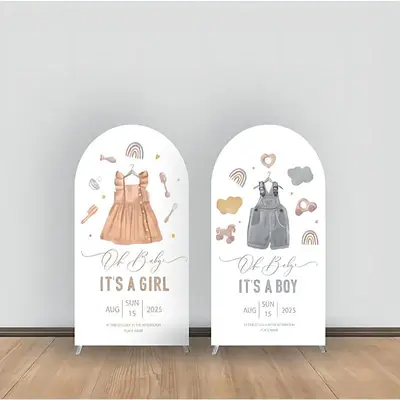 Aperturee Pink Grey Cloth Gender Reveal Arch Backdrop Kit | Chiara Arch Backdrop Diy | Custom Arched Wall Covers | Circle Arc...