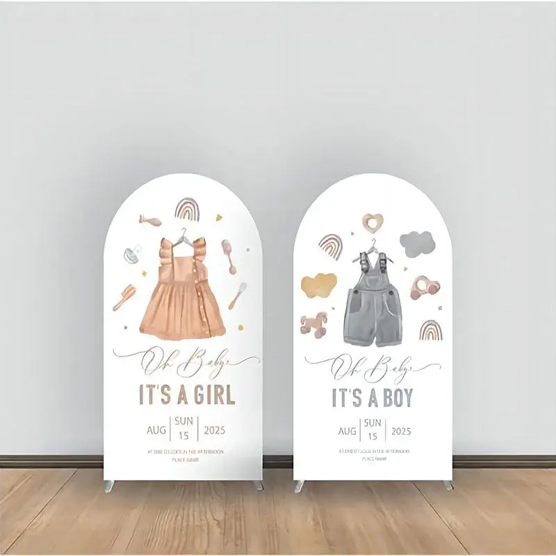 Aperturee Pink Grey Cloth Gender Reveal Arch Backdrop Kit | Chiara Arch Backdrop Diy | Custom Arched Wall Covers | Circle Arc...