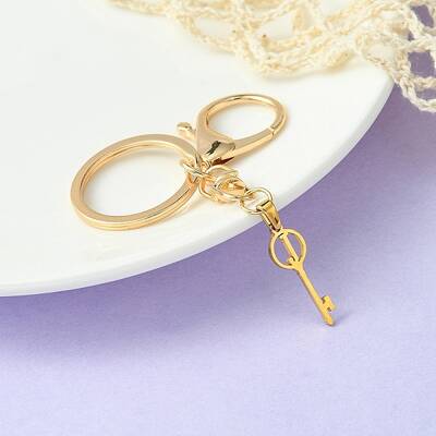 304 Stainless Steel Initial Letter Key Charm Keychains