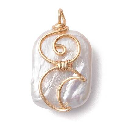 Copper Wire Wrapped Natural Baroque Keshi Pearl Pendants
