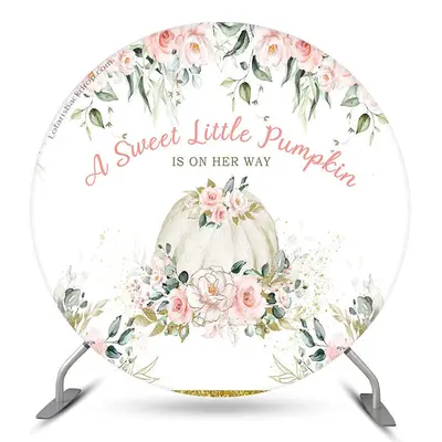 Aperturee Pink Floral Punpkin Circle Girl Baby Shower Backdrop | Baby Shower Arch Backdrop | Baby Shower Backdrop Ideas | Cir...