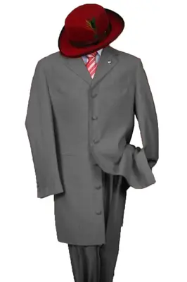 Classic Men's 2PC Zoot Suit in Charcoal Grey - Long Fashion