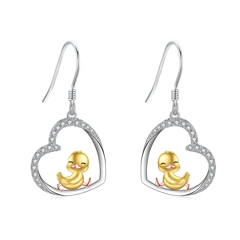 Gold Vermeil Cubic Zirconia Duck Heart Drop Earrings for Women
