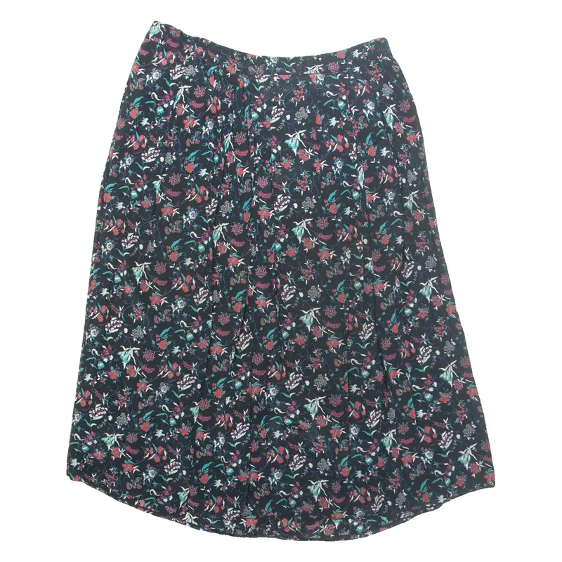 CANDA Womens A-Line Skirt Black Midi Viscose Floral L