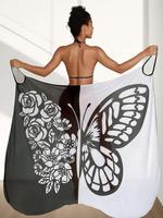 Women's Butterfly Print Tulle Cover Up, Casual Sleeveless Cover Up for Beach Holiday Vacation, Ladies Swimwear Cover Up for A...