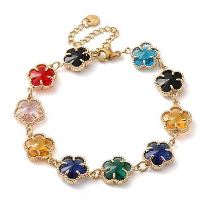 Colorful Glass Link Chain Bracelets