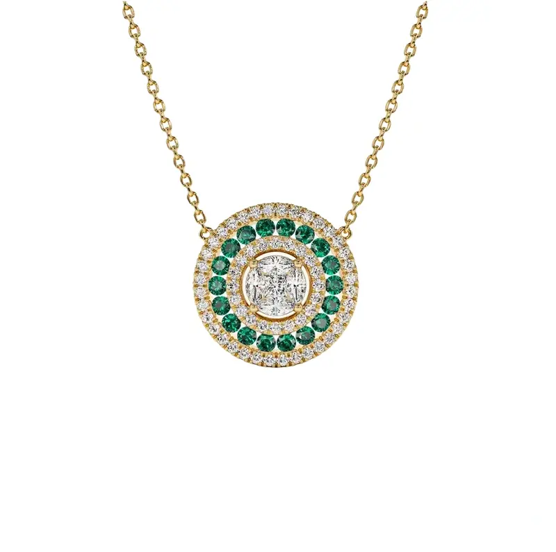 10K Gold 0.45 CT.T.W. Diamond & 0.3 CT.T.W. Emerald Pendant Necklace
