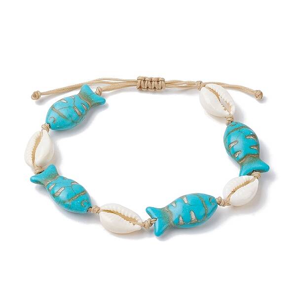 Natural Shell & Synthetic Turquoise Braided Bead Bracelets