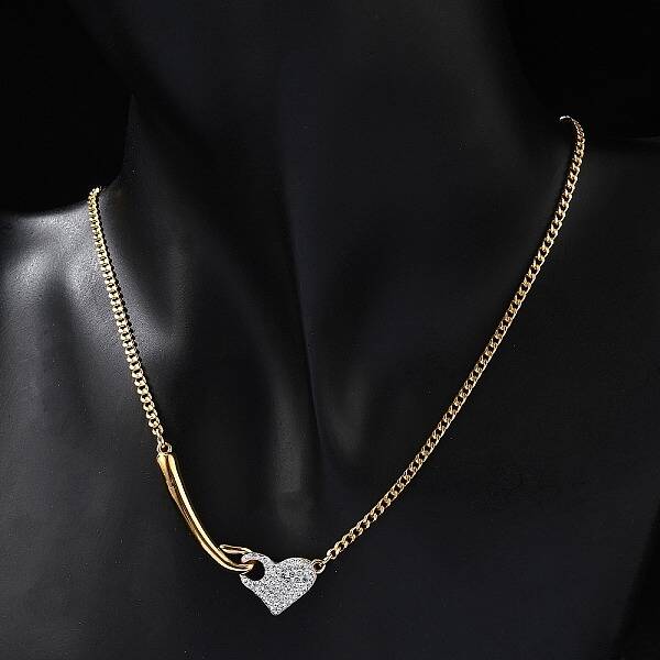 304 Stainless Steel Crystal Rhinestone Heart Pendant Necklaces for Women