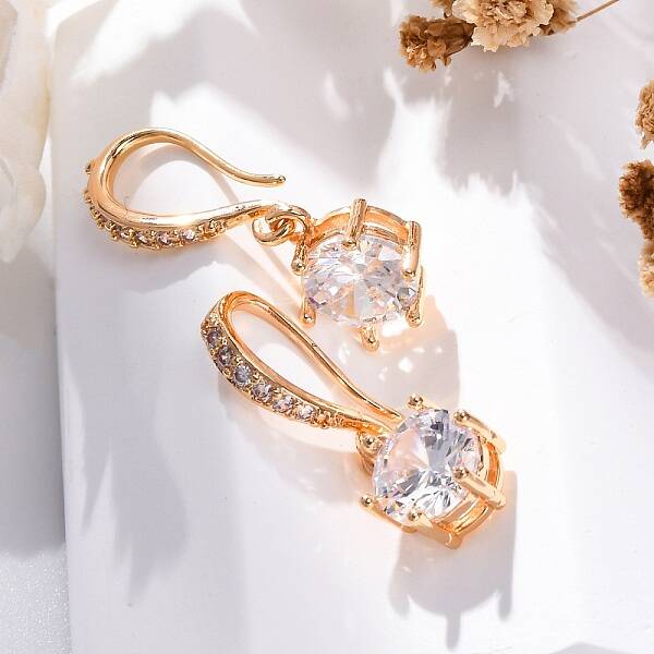Brass Micro Pave Clear Cubic Zirconia Hoop Earrings