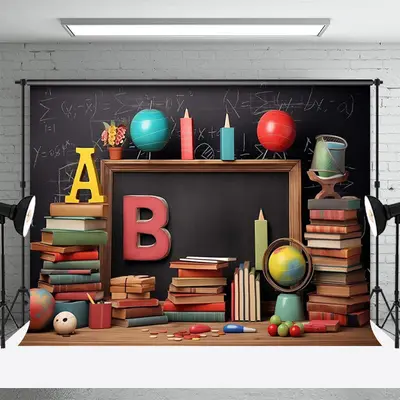 Books Stationery Desk Back To School Party Backdrop - Aperturee