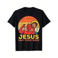 Jesus Has Your Back Jiu Jitsu Retro Christian Men T-Shirt Selected pure cotton interesting design DIY short sleeve t-shirt fo...