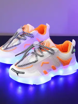USB Rechargeable LED Light Up Colorblock Sneakers, Colorful Light Up Sneakers, Breathable Hollow out Mesh Sneakers, Fashionab...