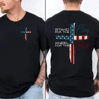 Stand For The Flag Kneel For The Cross 4th Of July 2 Sided T-Shirt, Cotton Fabric Casual T-Shirt Trendy Tops, Men's Graphic R...