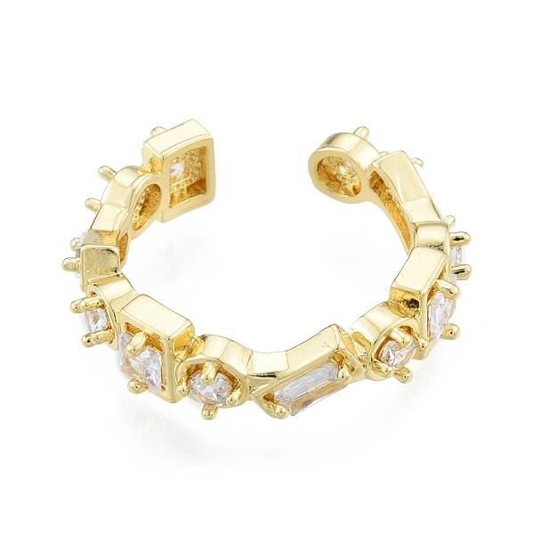 Clear Cubic Zirconia Round & Rectangle Open Cuff Ring