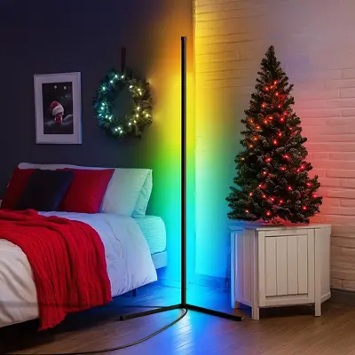 USB Powered LED Lights for Bedroom, RGB IC LED Floor Lamp, Smart App Control RGB Corner LED Light, Dimmable Floor Night Ligh...