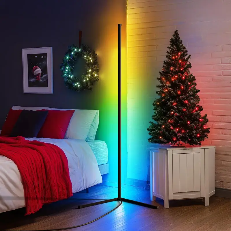 USB Powered LED Lights for Bedroom, RGB IC LED Floor Lamp, Smart App Control RGB Corner LED Light, Dimmable Floor Night Ligh...