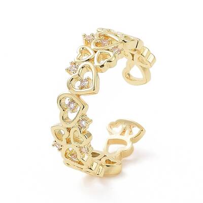 Clear Cubic Zirconia Hollow Out Heart Open Cuff Ring