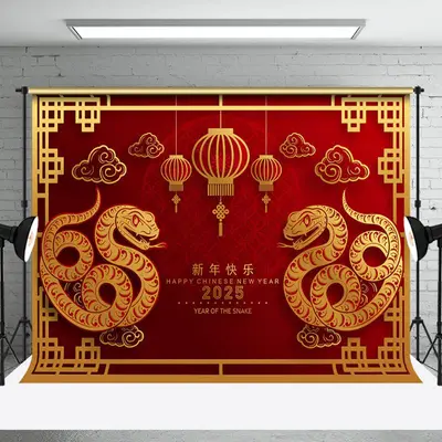 Aperturee Classic Window Peanut Zodiac Snake Year Backdrop - Aperturee