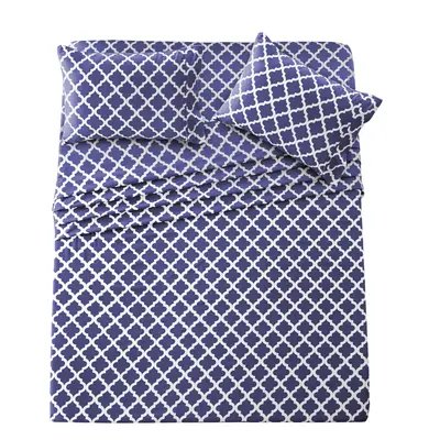 Lux Decor 4 Pc Quatrefoil, Floral & Paisley Bedding Set - Upto 16 inches Deep Pocket Wrinkle Free Soft Bedding Set with Pillo...