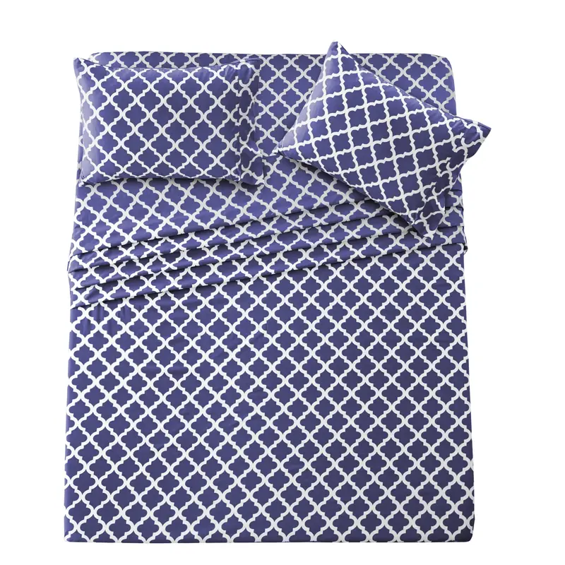 Lux Decor 4 Pc Quatrefoil, Floral & Paisley Bedding Set - Upto 16 inches Deep Pocket Wrinkle Free Soft Bedding Set with Pillo...