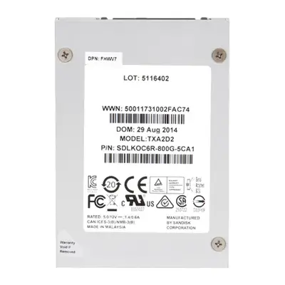 Dell FHWV7 | 800GB Multi-Level Cell SAS 12Gb/s Hot-Pluggable 2.5-Inch Solid State Drive for PowerEdge Servers