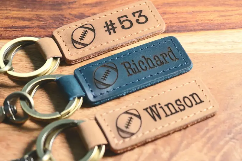 Football Personalized Keychain / Keyring / bag Tag / Name Tag - Leather Keychain