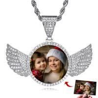 【Memory Gift】Personalized Photo Circle Chain for Men and Women Angel Wings Customized Photo Memory Necklace, Hip Hop for ...