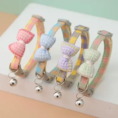 Adjustable Pet Collar with Bowknot & Bell, Cute Pet Collar with Safety Buckle, Pet Supplies for Small Dogs & Cats